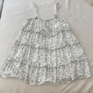 Forever 21 mini White Dress with Green Leaf Pattern